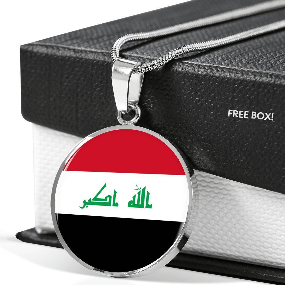 Iraq Flag Necklace Iraq Flag Stainless Steel or 18k Gold 18-22" - Express Your Love Gifts