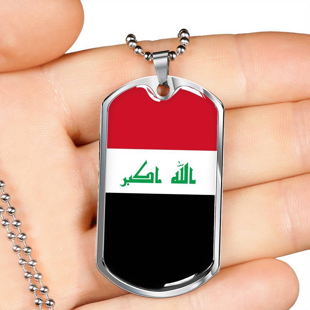 Iraq Flag Necklace Iraq Flag Stainless Steel or 18k Gold Dog Tag 24" - Express Your Love Gifts