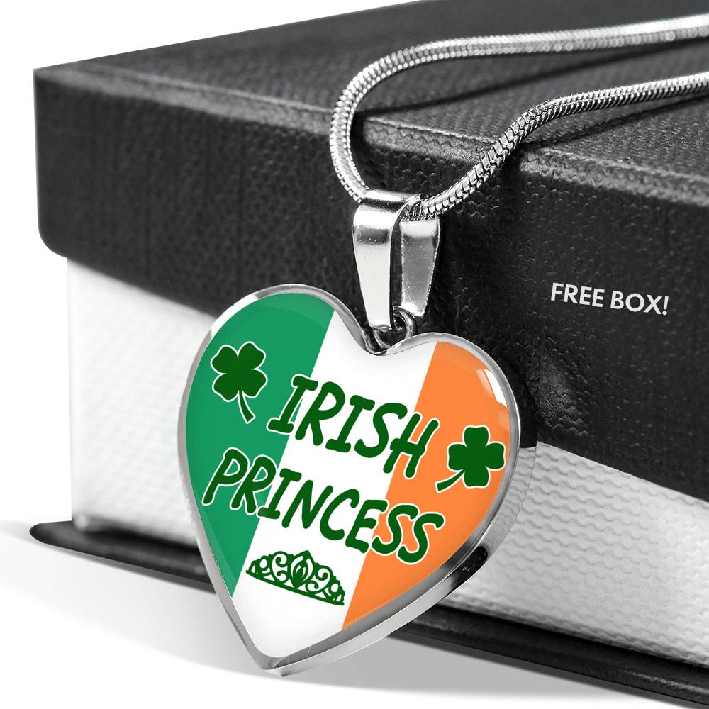 Irish Princess Necklace Stainless Steel or 18k Gold Heart Pendant 18-22'' - Express Your Love Gifts