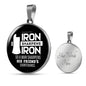 Iron Sharpens Iron Proverbs 27:17 Circle Pendant Stainless Steel or 18k Gold 18-22"-Express Your Love Gifts