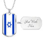 Israel Flag Necklace Israel Flag Stainless Steel or 18k Gold Dog Tag 24" - Express Your Love Gifts