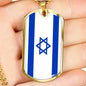 Israel Flag Necklace Israel Flag Stainless Steel or 18k Gold Dog Tag 24" - Express Your Love Gifts