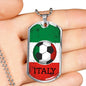 Italy Flag And Soccer Necklace Stainless Steel or 18k Gold Dog Tag 24" Chain-Express Your Love Gifts