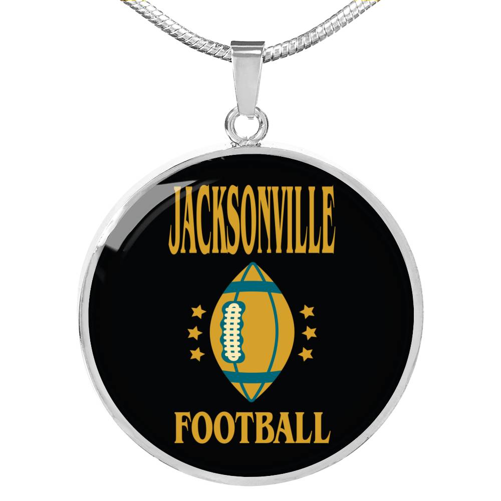 Jacksonville Circle Pendant Football Fan Necklace Stainless Steel or 18k Gold 18-22" - Express Your Love Gifts