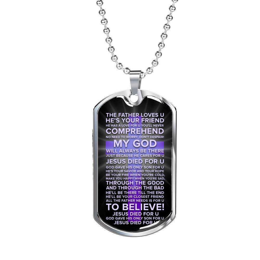 Jesus Died For You Galatians Dark Necklace Stainless Steel or 18k Gold Dog Tag 24" Chain-Express Your Love Gifts