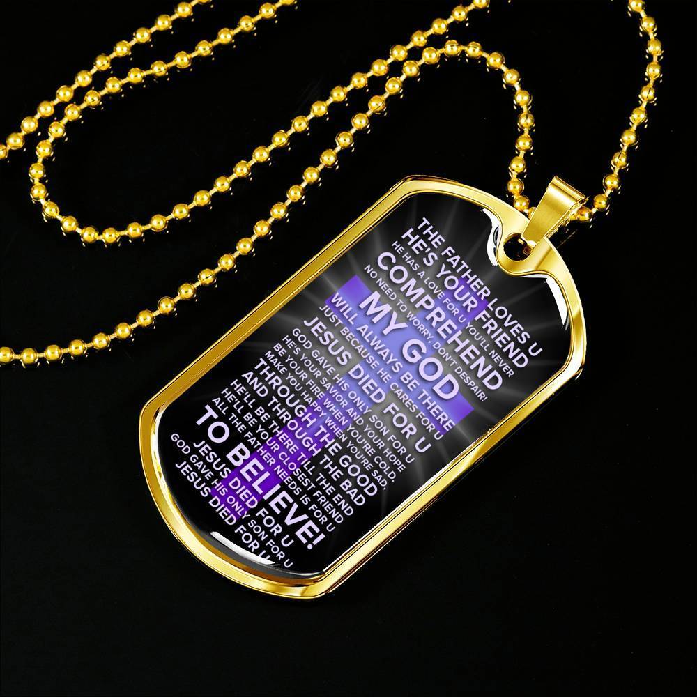 Jesus Died For You Galatians Dark Necklace Stainless Steel or 18k Gold Dog Tag 24" Chain-Express Your Love Gifts