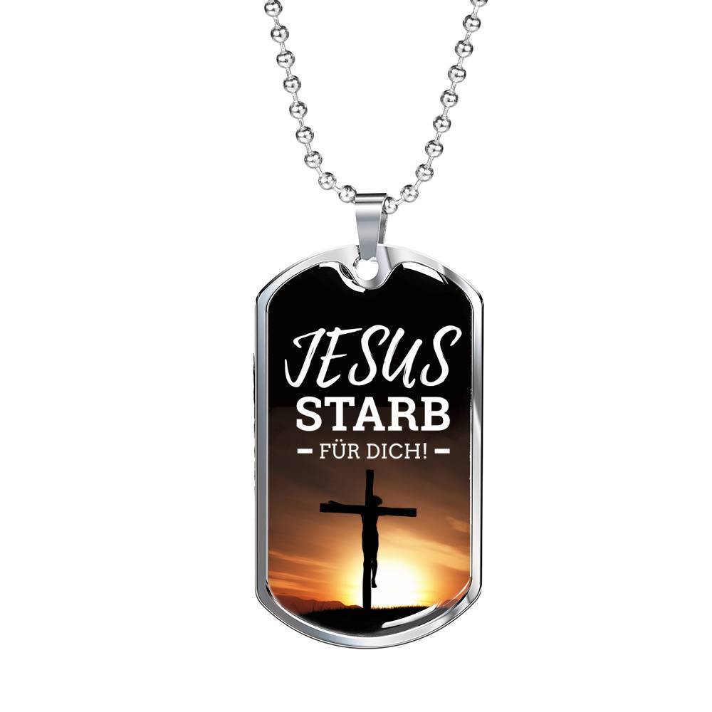 Jesus Died For You In German Necklace Stainless Steel or 18k Gold Fisnish Dog Tag 24" Chain-Express Your Love Gifts