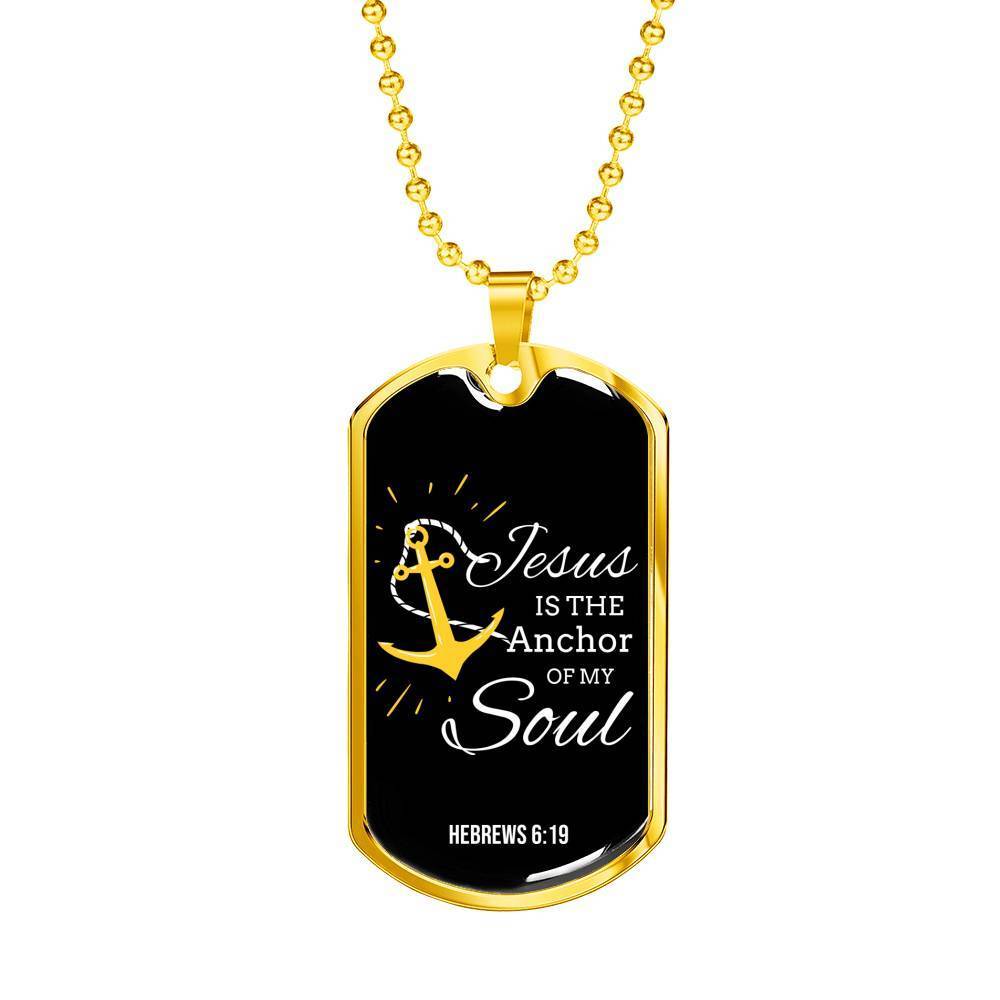 Jesus Is My Anchor Bible Verse Necklace Stainless Steel or 18k Gold Dog Tag 24" Chain-Express Your Love Gifts