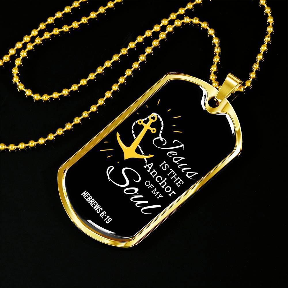 Jesus Is My Anchor Bible Verse Necklace Stainless Steel or 18k Gold Dog Tag 24" Chain-Express Your Love Gifts