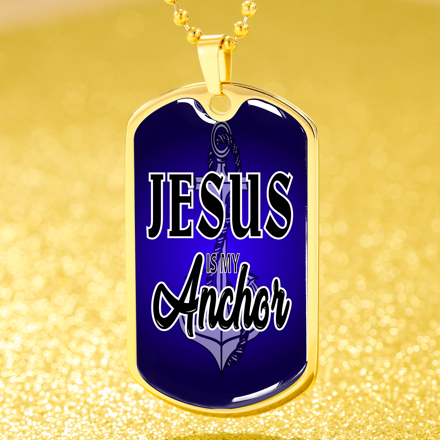 Jesus Is My Anchor Necklace Stainless Steel or 18k Gold Dog Tag 24" Chain - Express Your Love Gifts