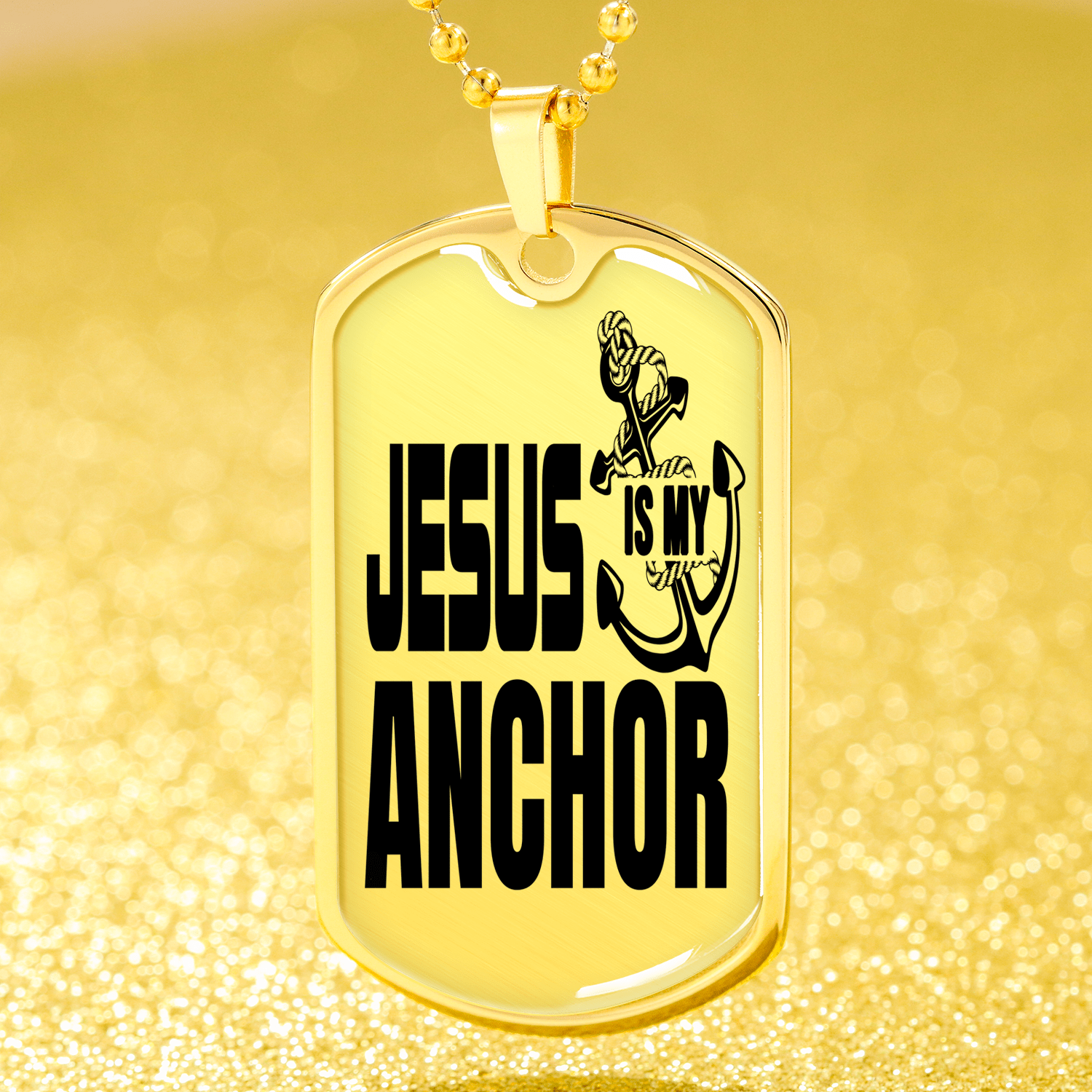 Jesus Is My Anchor Necklace Stainless Steel or 18k Gold Dog Tag 24" Chain - Express Your Love Gifts