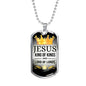Jesus King Of Kings Necklace Stainless Steel or 18k Gold Dog Tag 24" Chain-Express Your Love Gifts
