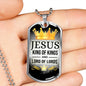 Jesus King Of Kings Necklace Stainless Steel or 18k Gold Dog Tag 24" Chain-Express Your Love Gifts