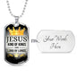 Jesus King Of Kings Necklace Stainless Steel or 18k Gold Dog Tag 24" Chain-Express Your Love Gifts