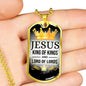 Jesus King Of Kings Necklace Stainless Steel or 18k Gold Dog Tag 24" Chain-Express Your Love Gifts