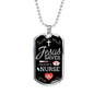 Jesus Saves Nurse Necklace Stainless Steel or 18k Gold Dog Tag W 24"-Express Your Love Gifts