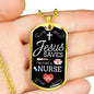 Jesus Saves Nurse Necklace Stainless Steel or 18k Gold Dog Tag W 24"-Express Your Love Gifts