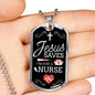 Jesus Saves Nurse Necklace Stainless Steel or 18k Gold Dog Tag W 24"-Express Your Love Gifts
