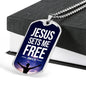 Jesus Sets Me Free Christian Necklace Bible Verse Necklace Stainless Steel or 18k Gold Dog Tag 24" Chain-Express Your Love Gifts