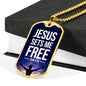 Jesus Sets Me Free Christian Necklace Bible Verse Necklace Stainless Steel or 18k Gold Dog Tag 24" Chain-Express Your Love Gifts