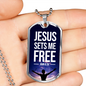 Jesus Sets Me Free Christian Necklace Bible Verse Necklace Stainless Steel or 18k Gold Dog Tag 24" Chain-Express Your Love Gifts