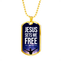 Jesus Sets Me Free Christian Necklace Bible Verse Necklace Stainless Steel or 18k Gold Dog Tag 24" Chain-Express Your Love Gifts