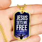 Jesus Sets Me Free Christian Necklace Bible Verse Necklace Stainless Steel or 18k Gold Dog Tag 24" Chain-Express Your Love Gifts