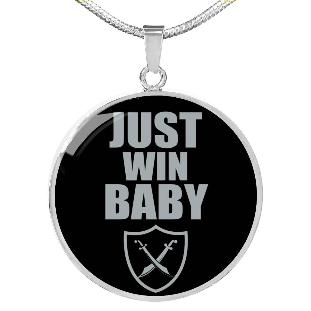 Just Win Baby Las Vegas Circle Pendant Football Fan Necklace Stainless Steel or 18k Gold 18-22" - Express Your Love Gifts