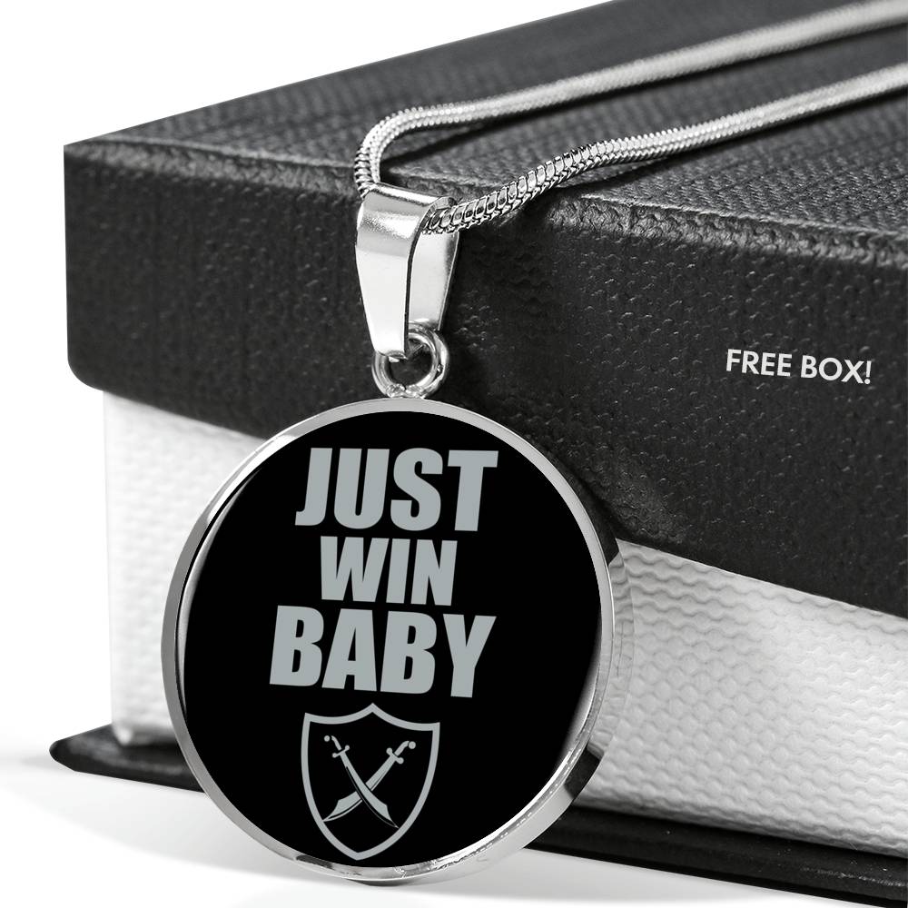 Just Win Baby Las Vegas Circle Pendant Football Fan Necklace Stainless Steel or 18k Gold 18-22" - Express Your Love Gifts