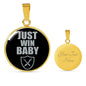 Just Win Baby Las Vegas Circle Pendant Football Fan Necklace Stainless Steel or 18k Gold 18-22" - Express Your Love Gifts