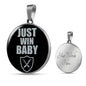 Just Win Baby Las Vegas Circle Pendant Football Fan Necklace Stainless Steel or 18k Gold 18-22" - Express Your Love Gifts