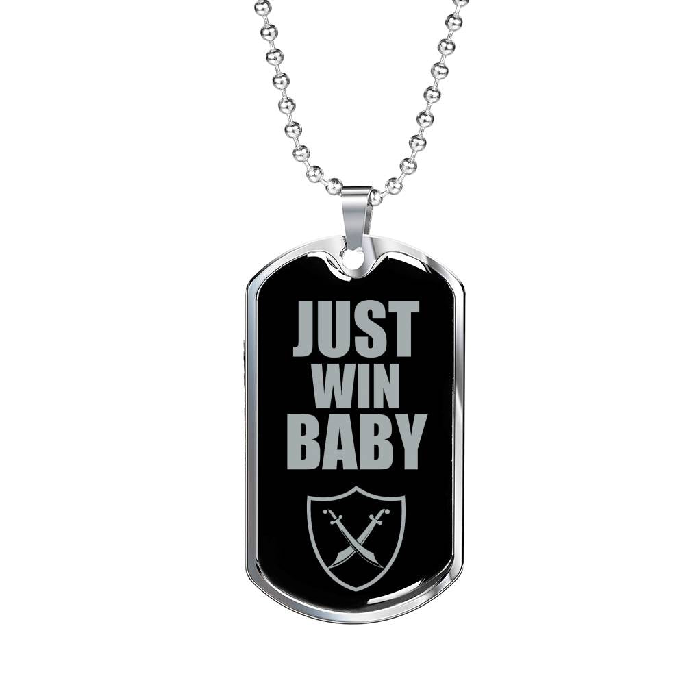 Just Win Baby Vegas Football Fan Necklace Dog Tag Stainless Steel or 18k Gold 24" Chain - Express Your Love Gifts