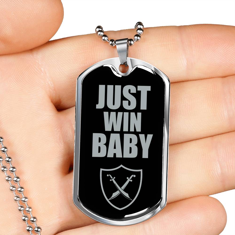 Just Win Baby Vegas Football Fan Necklace Dog Tag Stainless Steel or 18k Gold 24" Chain - Express Your Love Gifts