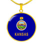 Kansas State Flag Necklace Stainless Steel or 18k Gold Circle Pendant 18-22" - Express Your Love Gifts