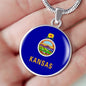 Kansas State Flag Necklace Stainless Steel or 18k Gold Circle Pendant 18-22" - Express Your Love Gifts