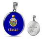 Kansas State Flag Necklace Stainless Steel or 18k Gold Circle Pendant 18-22" - Express Your Love Gifts