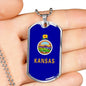 Kansas State Flag Necklace Stainless Steel or 18k Gold Dog Tag 24" Chain - Express Your Love Gifts