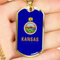 Kansas State Flag Necklace Stainless Steel or 18k Gold Dog Tag 24" Chain - Express Your Love Gifts