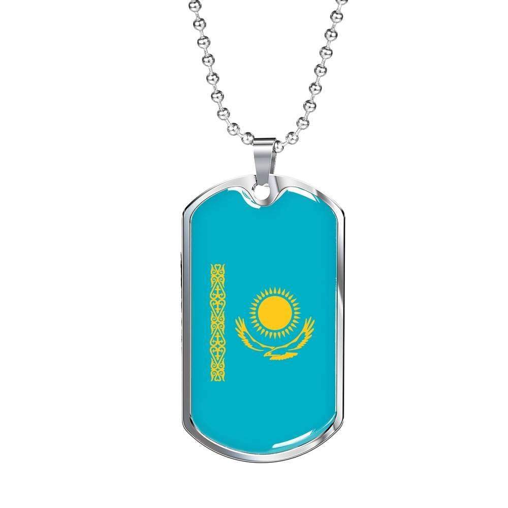 Kazakhstan Flag Necklace Kazakhstan Flag Stainless Steel or 18k Gold Dog Tag 24" - Express Your Love Gifts