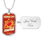 KC City Of Champions Necklace Stainless Steel or 18k Gold Dog Tag 24"-Express Your Love Gifts