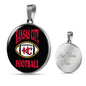 Kansas City Circle Pendant Football Fan Necklace Stainless Steel or 18k Gold 18-22" - Express Your Love Gifts