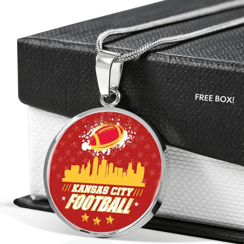 KC Football Circle Necklace Stainless Steel or 18k Gold Circle Pendant 18-22"-Express Your Love Gifts