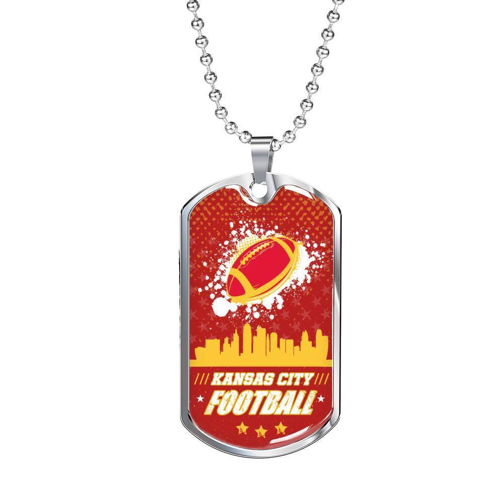 KC Football Necklace Stainless Steel or 18k Gold Dog Tag 24" Chain-Express Your Love Gifts