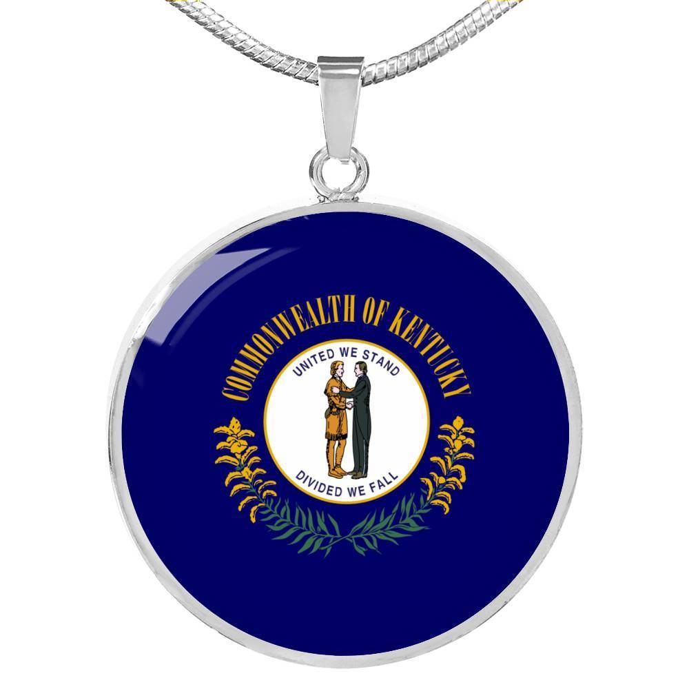 Kentucky State Flag Necklace Stainless Steel or 18k Gold Circle Pendant 18-22" - Express Your Love Gifts