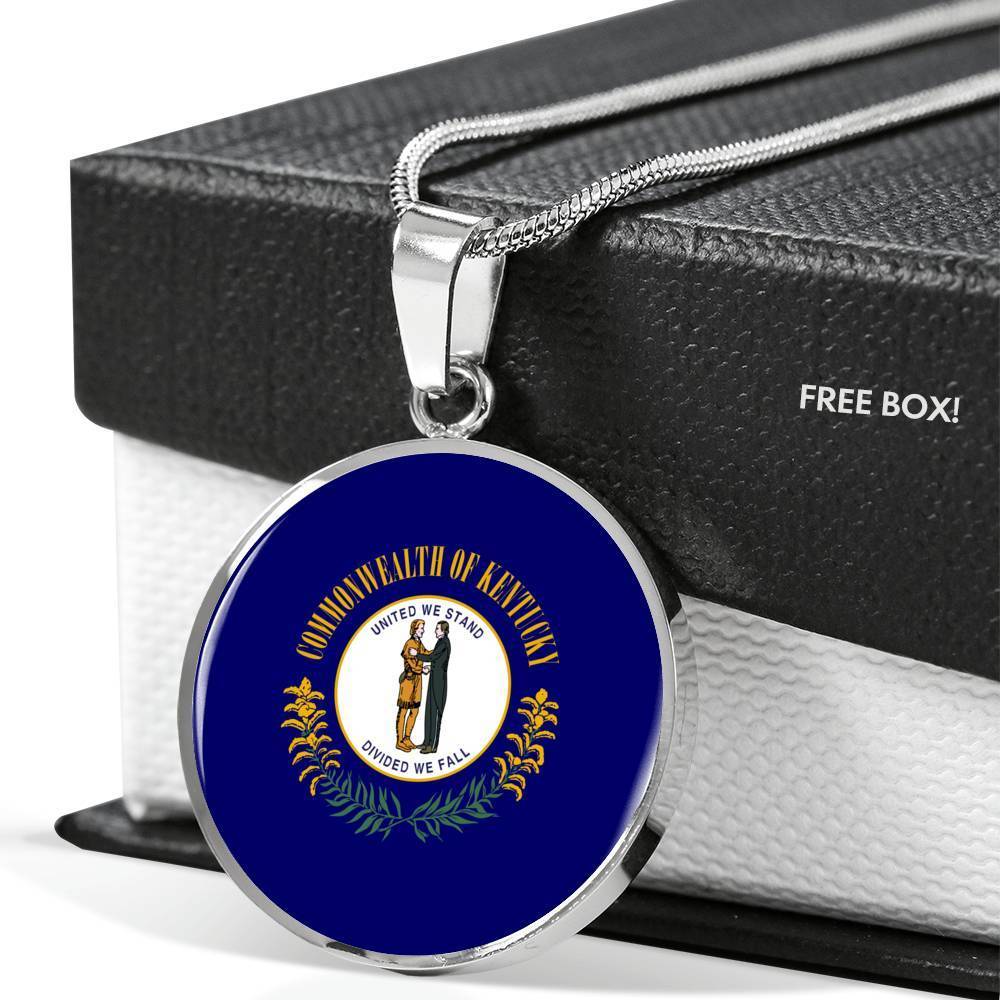 Kentucky State Flag Necklace Stainless Steel or 18k Gold Circle Pendant 18-22" - Express Your Love Gifts