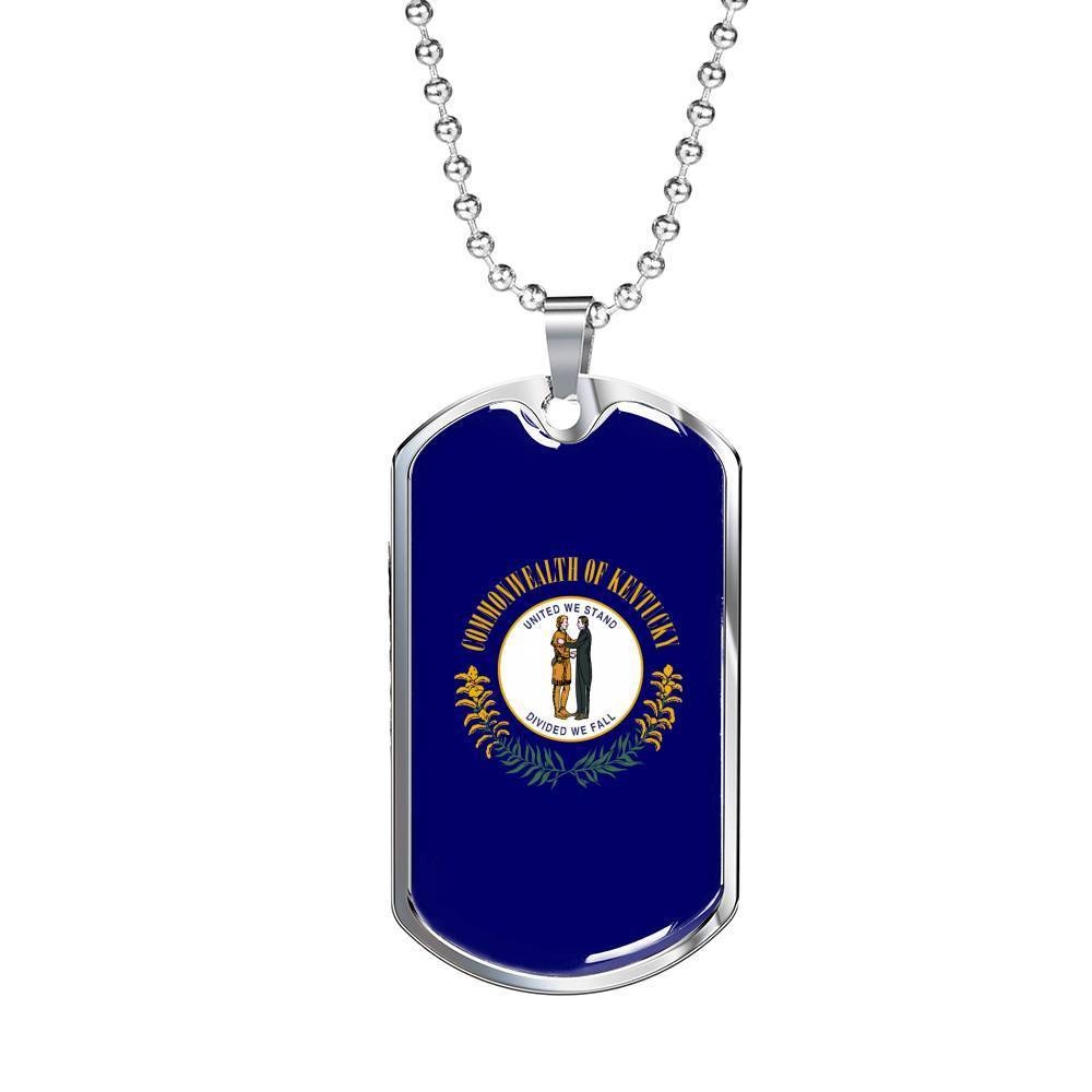 Kentucky State Flag Necklace Stainless Steel or 18k Gold Dog Tag 24" Chain - Express Your Love Gifts
