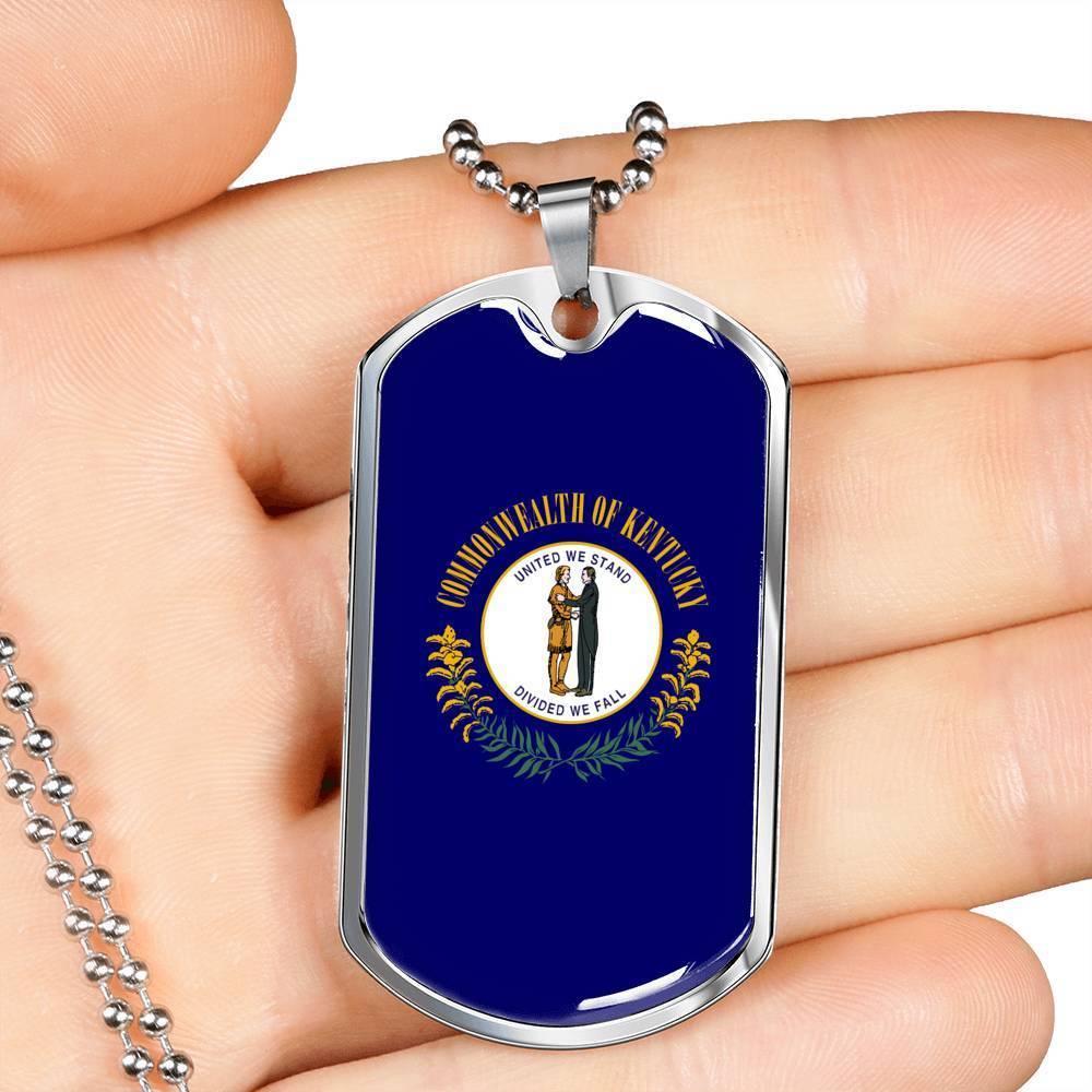 Kentucky State Flag Necklace Stainless Steel or 18k Gold Dog Tag 24" Chain - Express Your Love Gifts