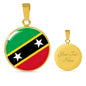 Kitts And Nevis Flag Circle Necklace Stainless Steel or 18k Gold 18-22" - Express Your Love Gifts