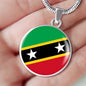 Kitts And Nevis Flag Circle Necklace Stainless Steel or 18k Gold 18-22" - Express Your Love Gifts