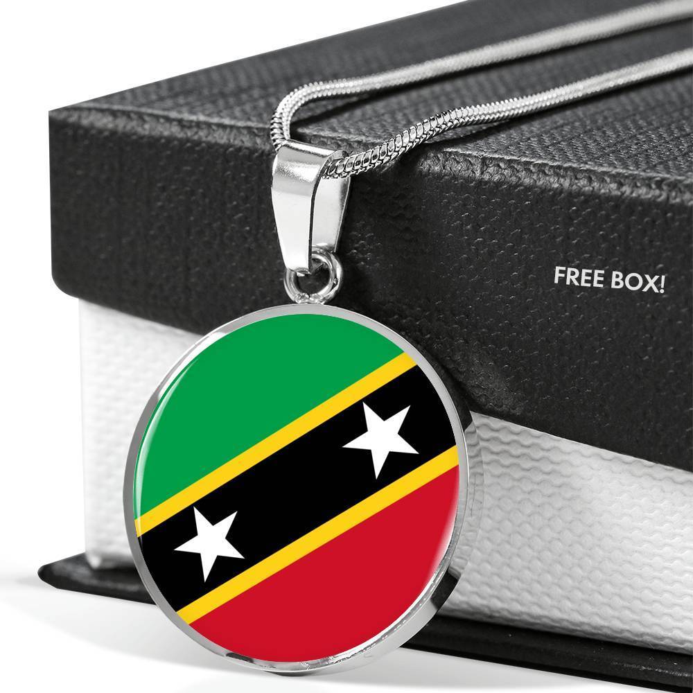 Kitts And Nevis Flag Circle Necklace Stainless Steel or 18k Gold 18-22" - Express Your Love Gifts